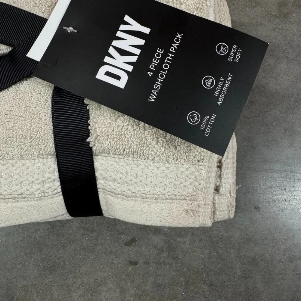 4 Pc. DKNY Beige Tan Washcloths Cotton Highly Absorbent Super Soft